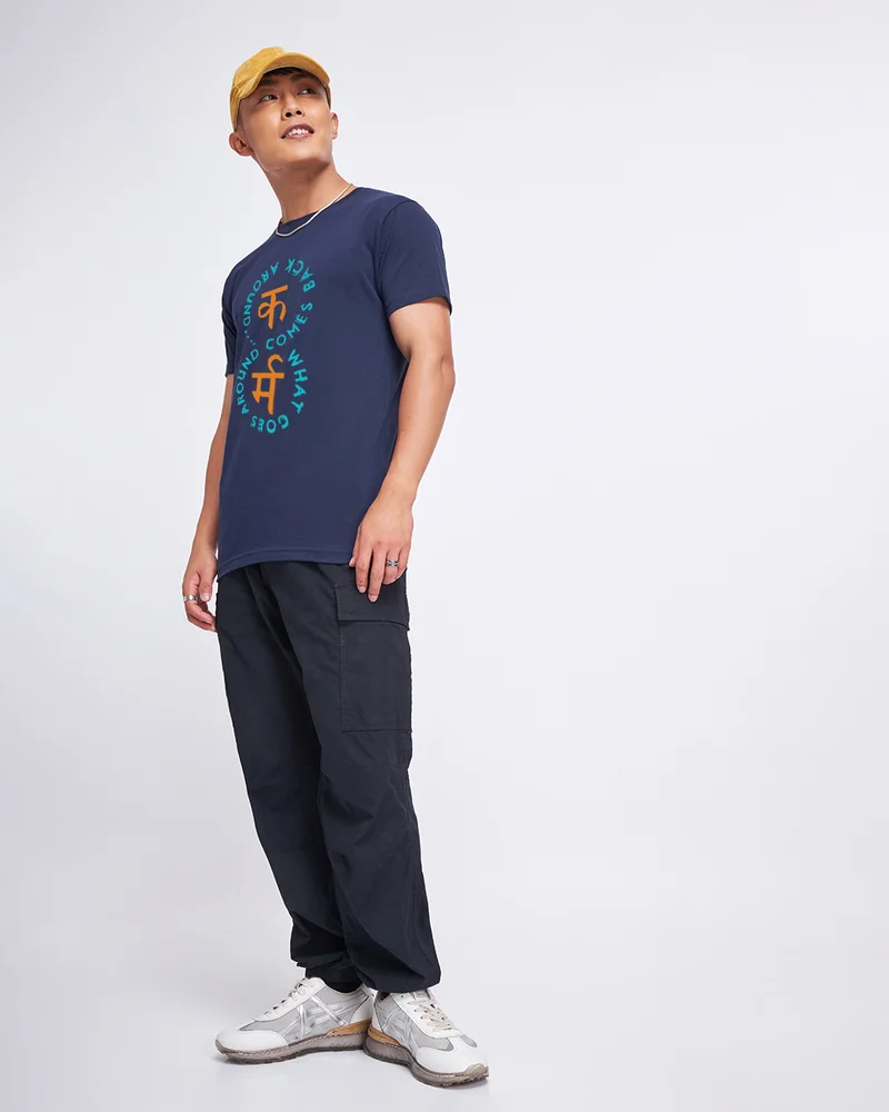 bewakoof  Men's Navy Blue Karma Graphic Printed T-shirt for Men | Best Price UAE